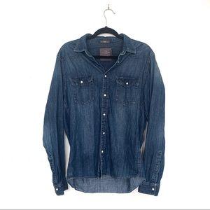H&M Fitted Snap Dutton Down Denim Top M